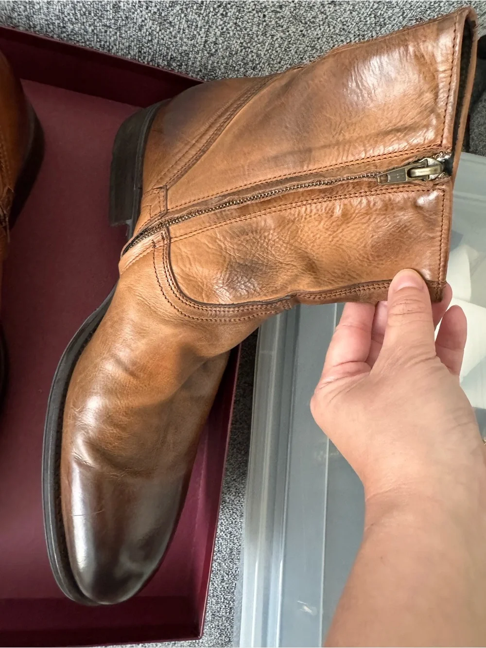 To Boot New York Tan Leather Boots with Brown Patina Size 9.5